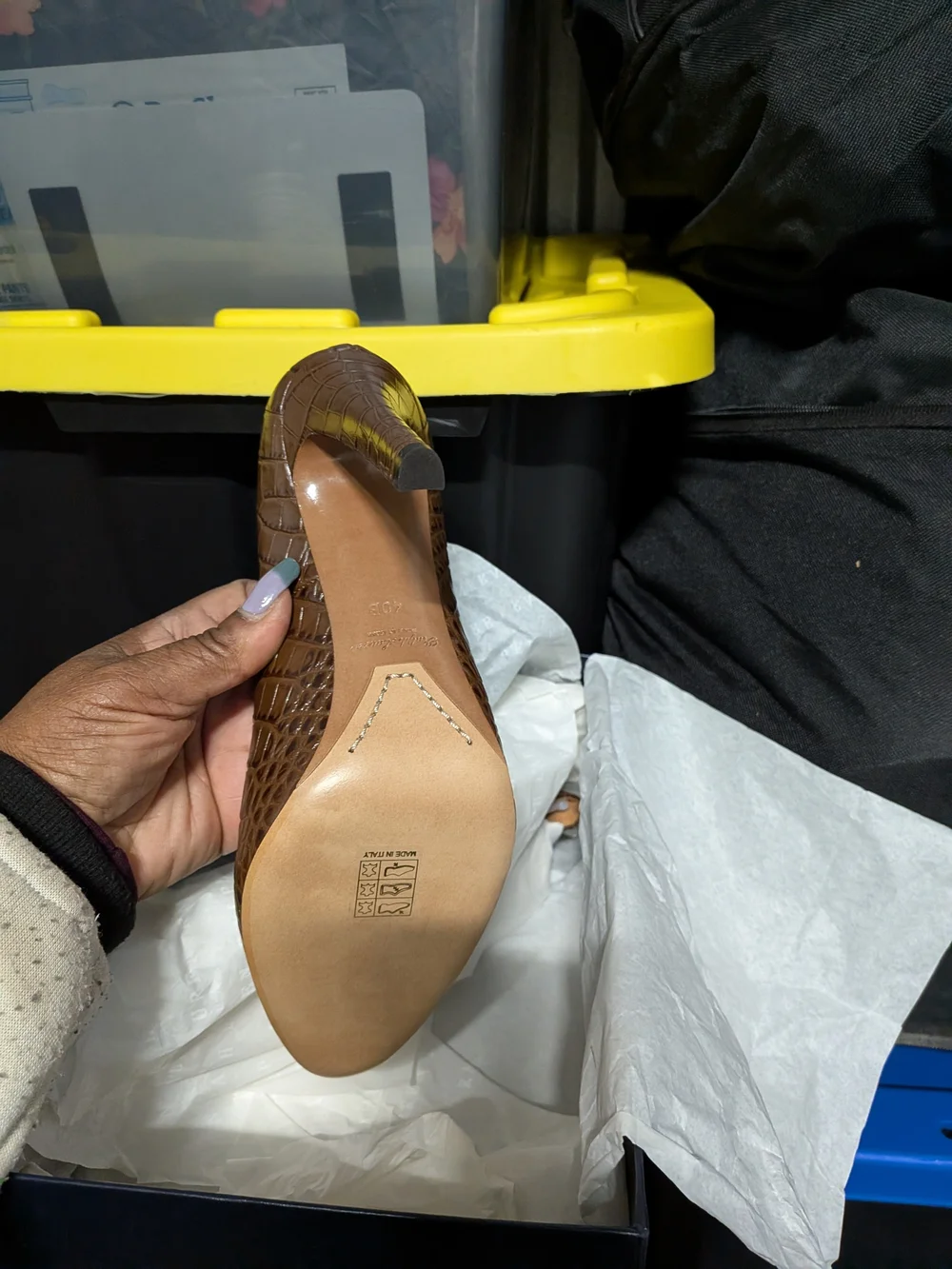 Ralph Lauren Croc-Embossed Brown Leather High Heels - Picture 3 of 4